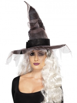Čarodějnický klobouk se sítí - šedý