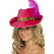 Růžový klobouk s leopardím vzorem
