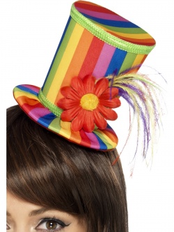 Duhový mini klobouček s květinou